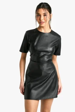 T-Shirt Dresses|Shirt Dresses*boohoo Faux Leather T-shirt Mini Dress black