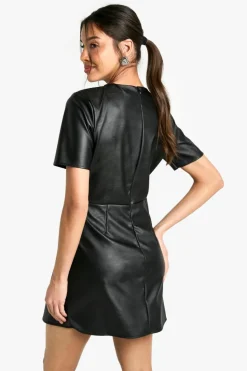 T-Shirt Dresses|Shirt Dresses*boohoo Faux Leather T-shirt Mini Dress black