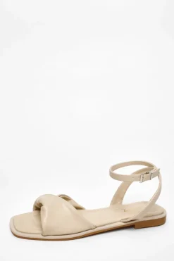 Sandals*Quiz Faux Leather Twist Front Flat Sandals Light Tan
