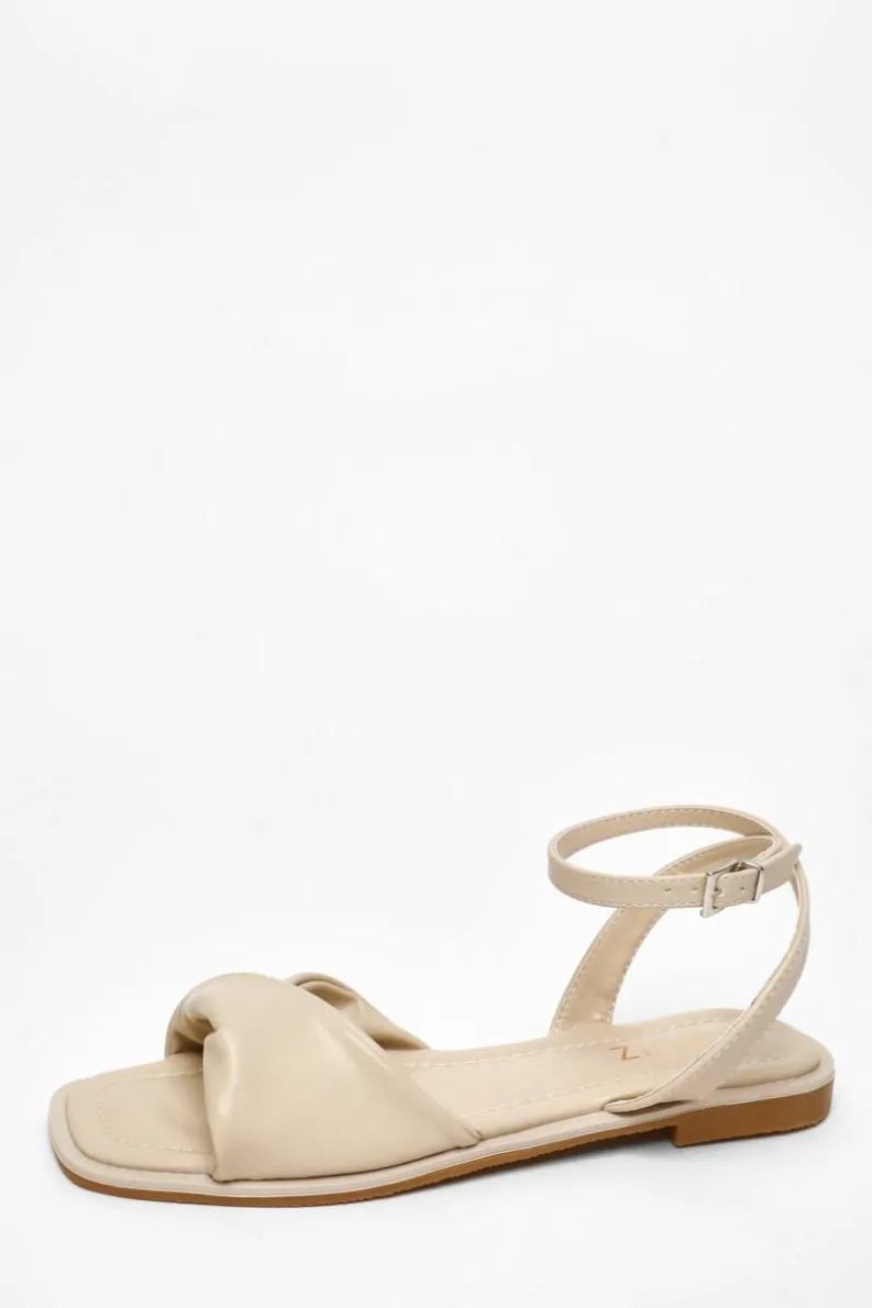 Sandals*Quiz Faux Leather Twist Front Flat Sandals Light Tan