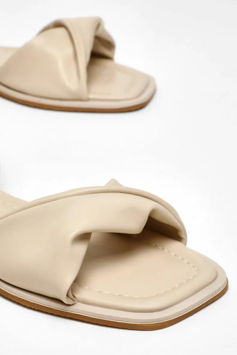 Sandals*Quiz Faux Leather Twist Front Flat Sandals Light Tan