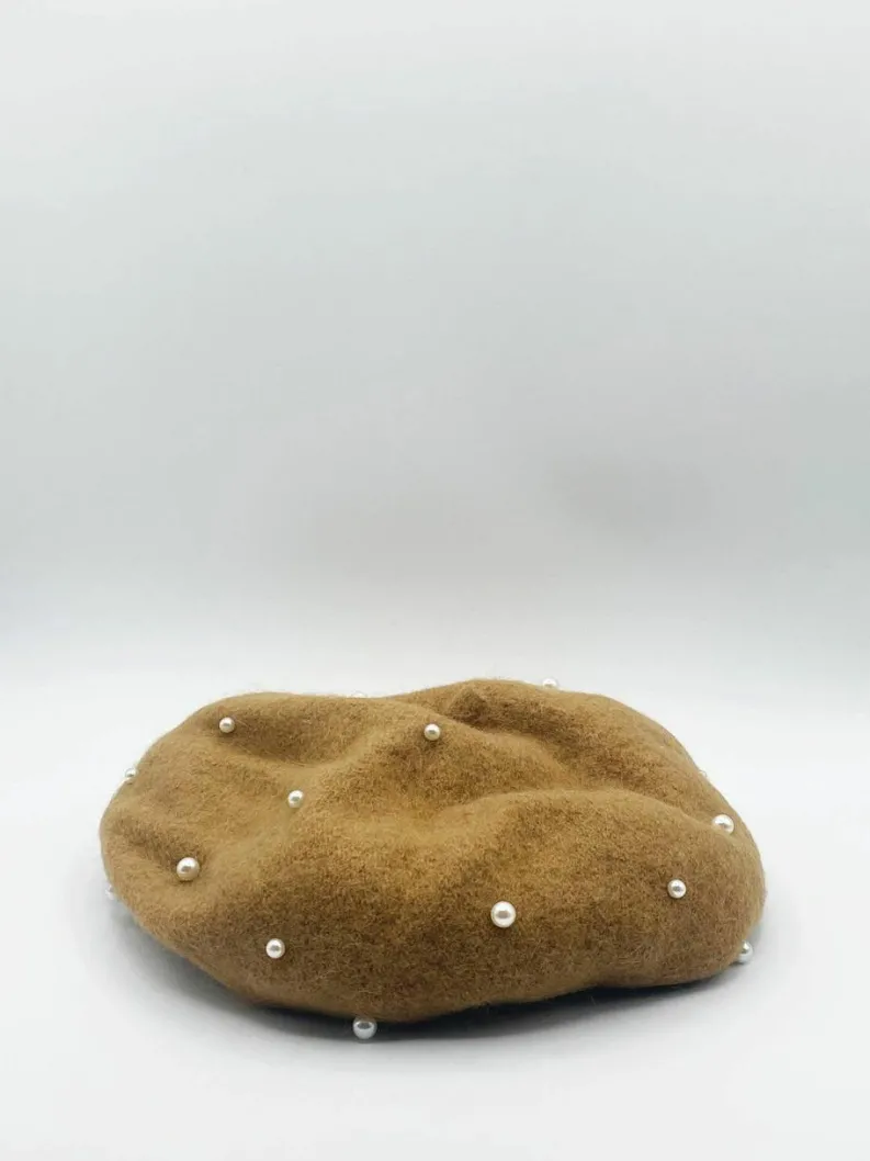Hats & Gloves|Hats & Gloves*SVNX Faux Pearl Burned Orange Beret Burnt Orange