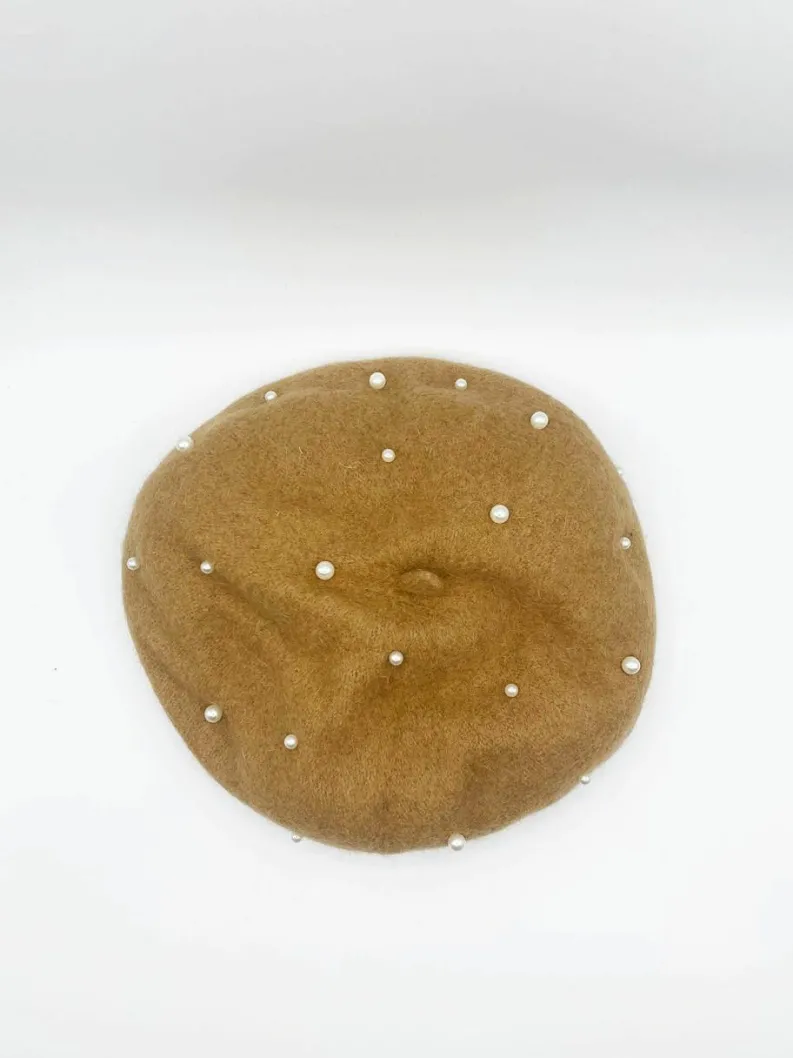 Hats & Gloves|Hats & Gloves*SVNX Faux Pearl Burned Orange Beret Burnt Orange