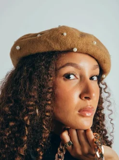 Hats & Gloves|Hats & Gloves*SVNX Faux Pearl Burned Orange Beret Burnt Orange