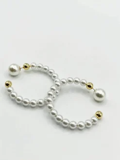 Earrings*SVNX Faux Pearl Hoop Earrings Gold