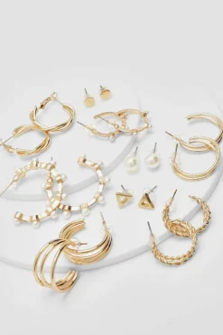 Earrings*boohoo Faux Pearl Hoop Multipack 9 Earrings white