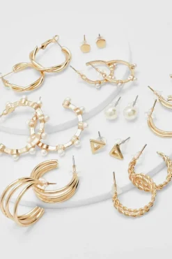 Earrings*boohoo Faux Pearl Hoop Multipack 9 Earrings white