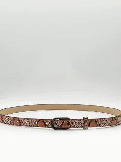Belts*SVNX Faux Snake Print Thin Belt in Coral