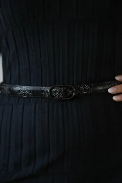Belts*SVNX Faux Snake Print Thin Belt in Black