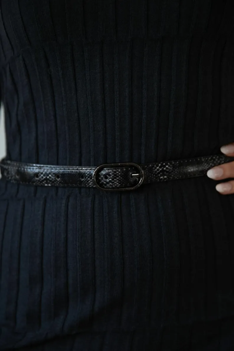 Belts*SVNX Faux Snake Print Thin Belt in Black