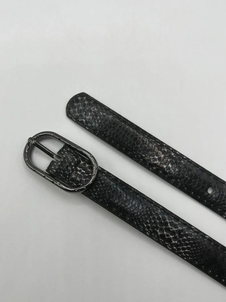 Belts*SVNX Faux Snake Print Thin Belt in Black