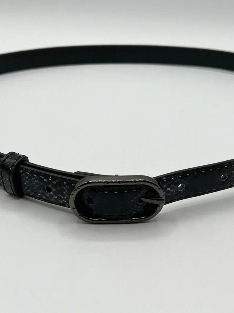 Belts*SVNX Faux Snake Print Thin Belt in Black