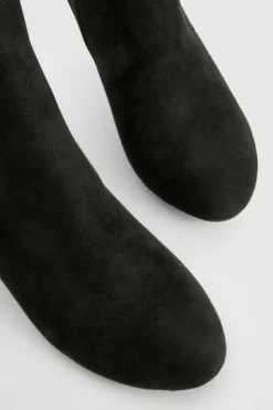 Heels|Heeled Boots*boohoo Faux Suede Basic Block Heel Shoe Boots black