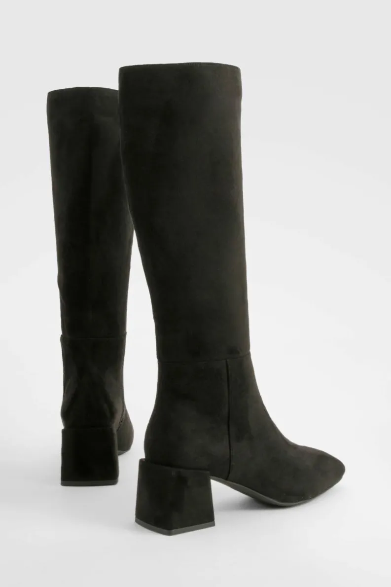 Heels|Over The Knee Boots*boohoo Faux Suede Block Heeled Knee High Boot black