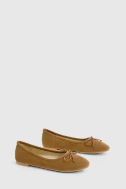 Ballet Flats|Flats*boohoo Faux Suede Bow Detail Ballet tan