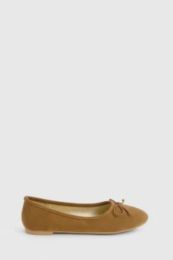 Ballet Flats|Flats*boohoo Faux Suede Bow Detail Ballet tan