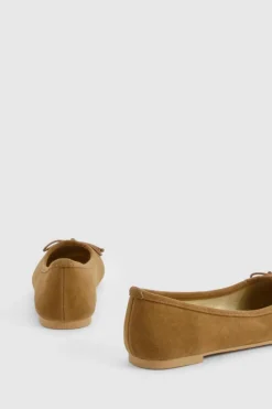 Ballet Flats|Flats*boohoo Faux Suede Bow Detail Ballet tan