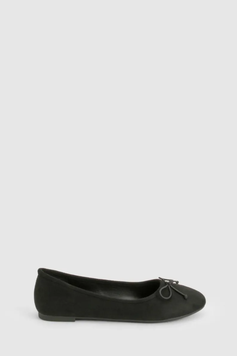 Ballet Flats|Flats*boohoo Faux Suede Bow Detail Ballet black