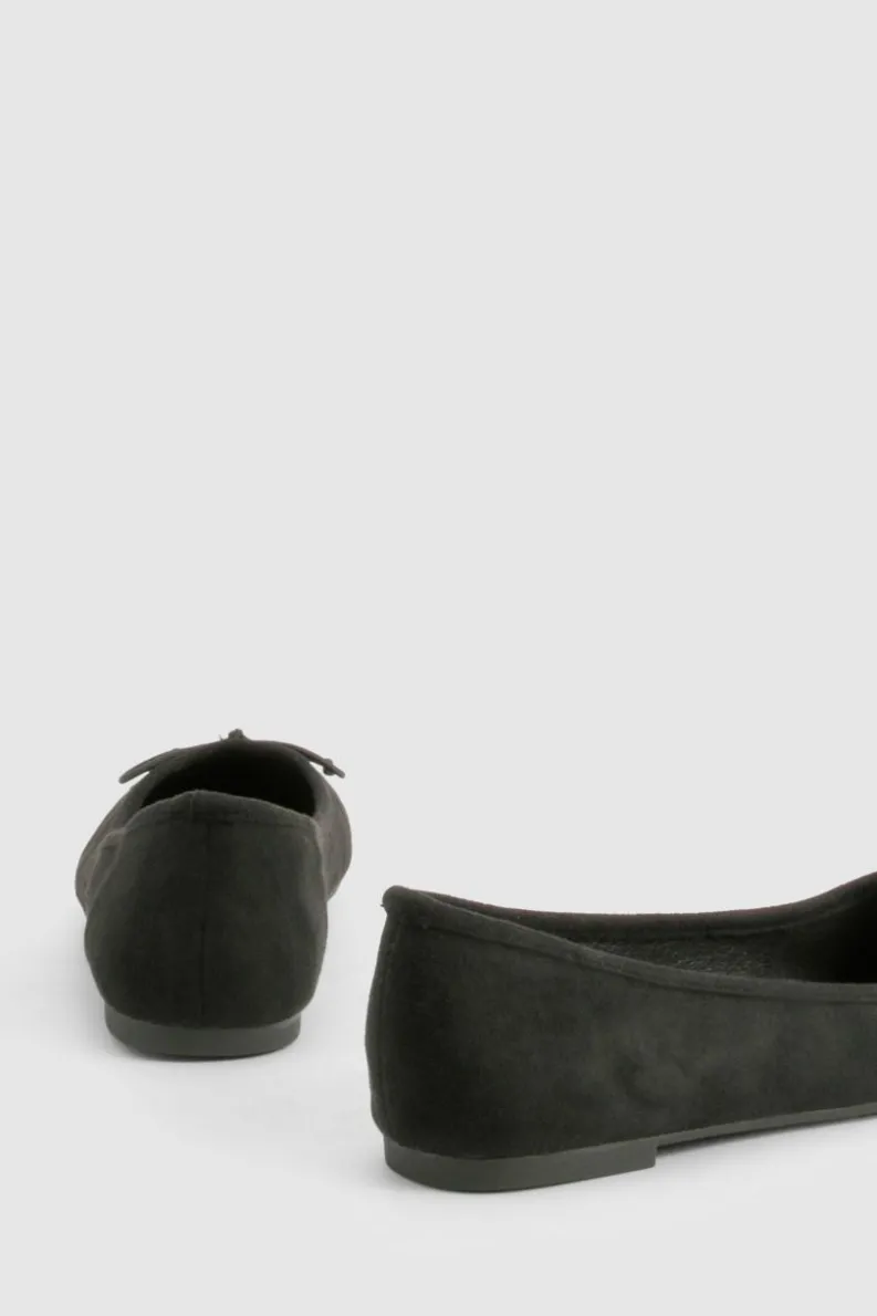 Ballet Flats|Flats*boohoo Faux Suede Bow Detail Ballet black