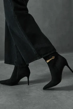 Heeled Boots|Ankle Boots*MissPap Faux Suede Buckle Ankle Heeled Boots black