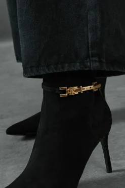 Heeled Boots|Ankle Boots*MissPap Faux Suede Buckle Ankle Heeled Boots black
