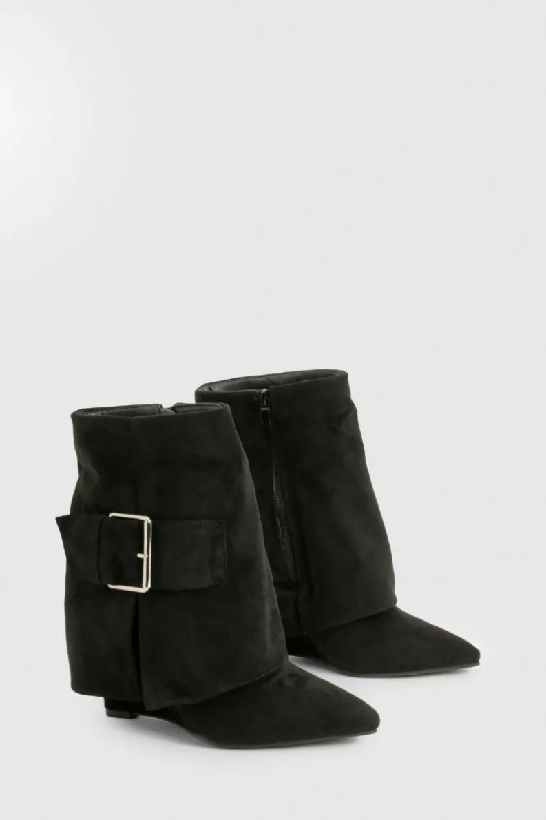 Cowboy Boots*boohoo Faux Suede Buckle Detail Boots black
