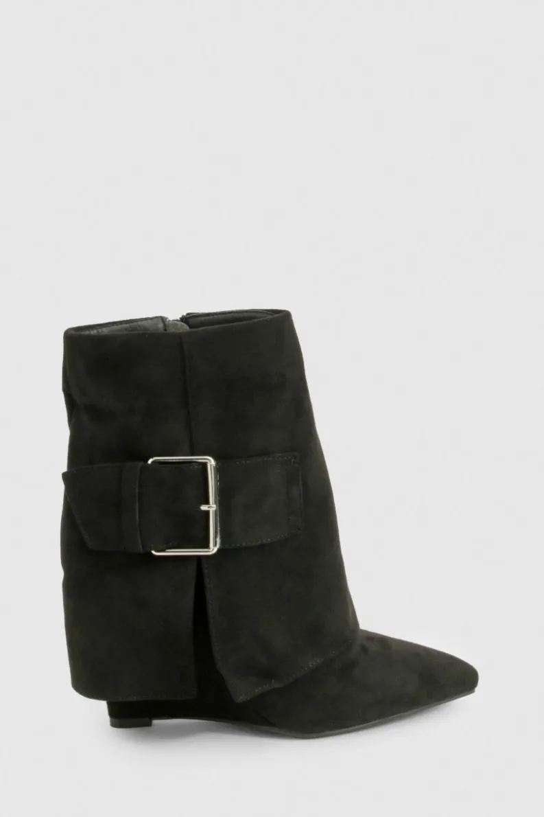 Cowboy Boots*boohoo Faux Suede Buckle Detail Boots black