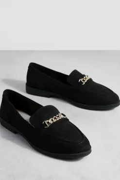 Flats*boohoo Faux Suede Chain Trim Loafers black