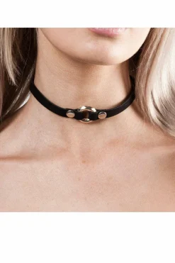 Necklaces*SVNX Faux Suede Choker Necklace With Ring Charm In Black