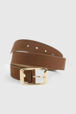 Belts*boohoo Faux Suede Chunky Gold Buckle Boyfriend Belt chocolate