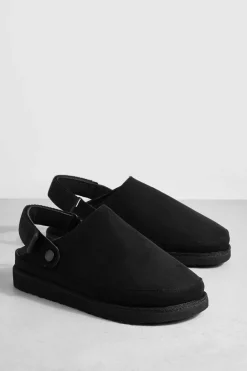 Flats*boohoo Faux Suede Chunky Slingback Closed Toe Clogs black
