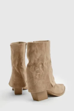 Calf High Boots|Cowboy Boots*boohoo Faux Suede Foldover Calf High Boot khaki
