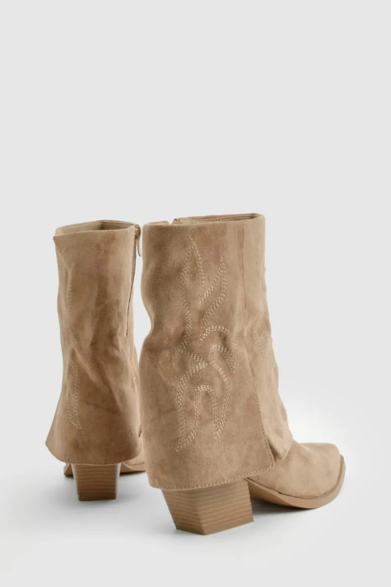 Calf High Boots|Cowboy Boots*boohoo Faux Suede Foldover Calf High Boot khaki