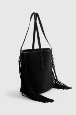 Shoulder Bags|Handbags*boohoo Faux Suede Fringed Shopper Tote Bag black