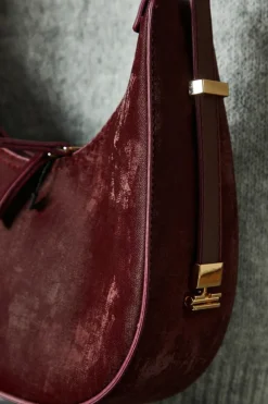 Handbags*MissPap Faux Suede Grab Bag dark red
