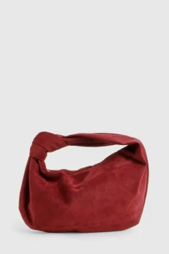 Handbags*boohoo Faux Suede Knot Detail Grab Bag burgundy