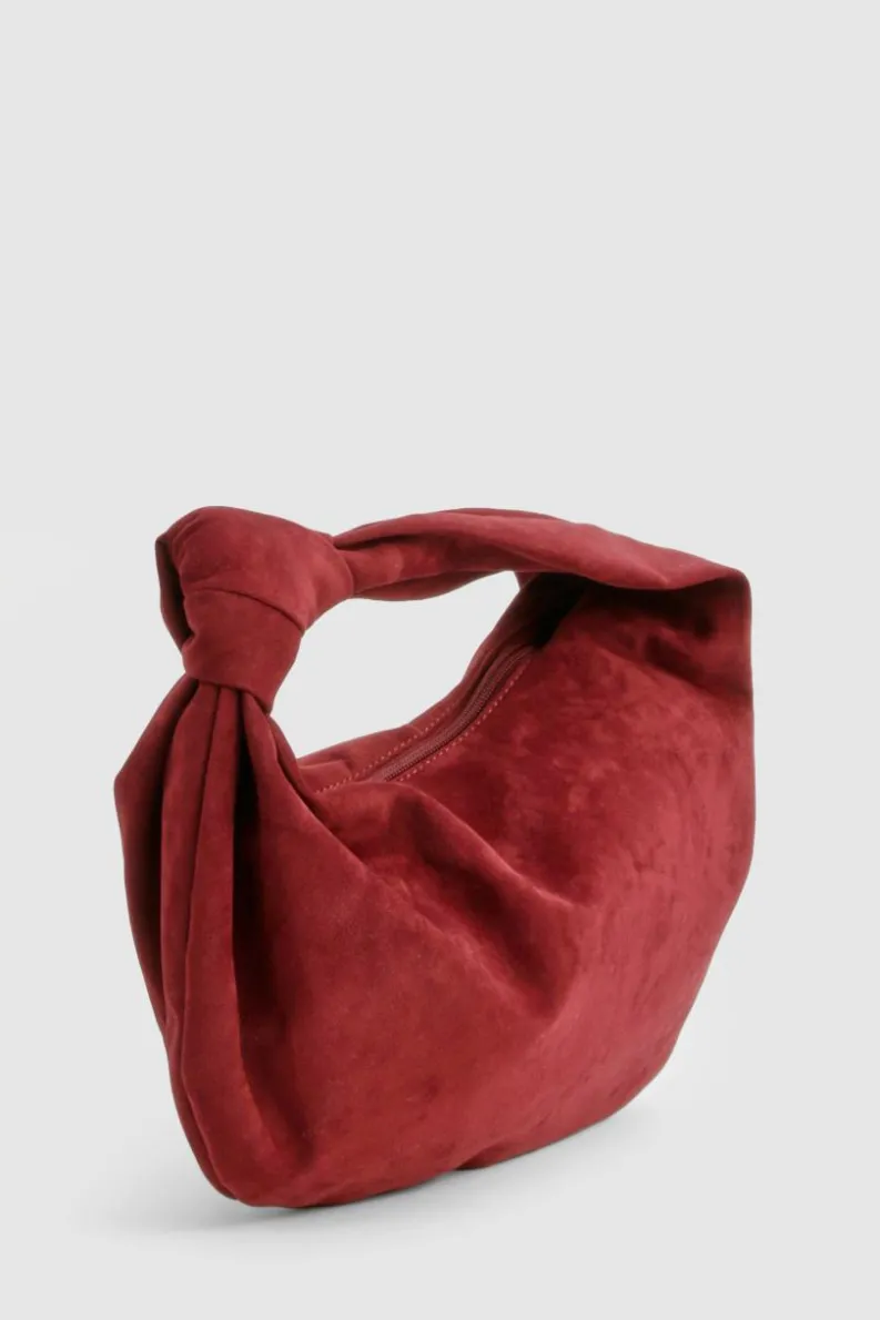 Handbags*boohoo Faux Suede Knot Detail Grab Bag burgundy