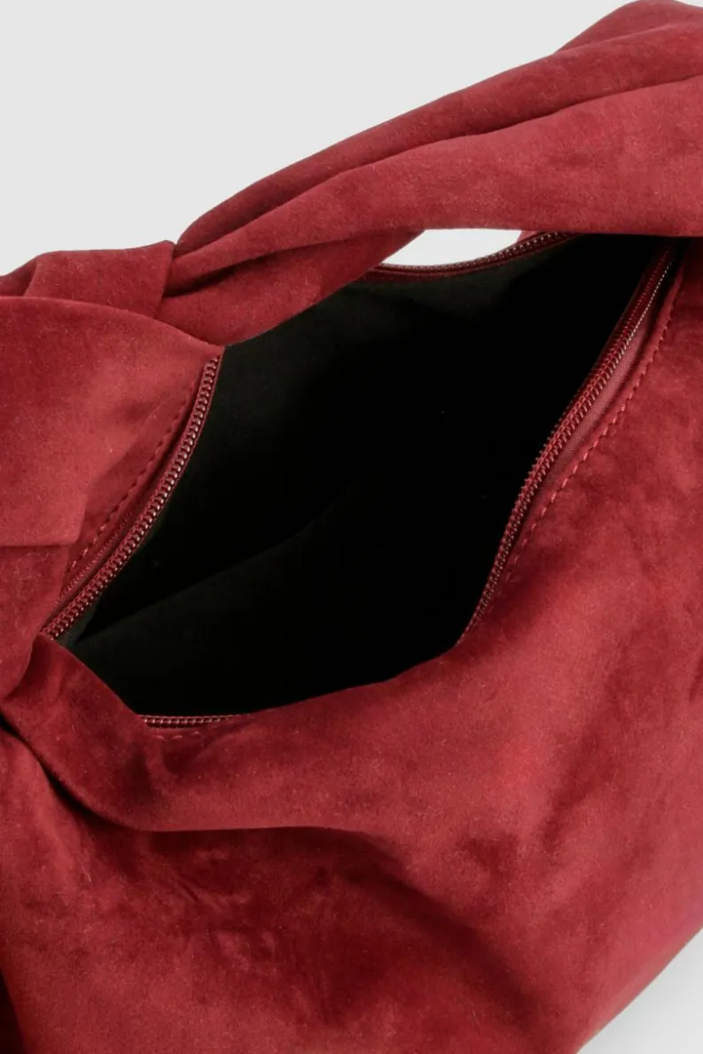 Handbags*boohoo Faux Suede Knot Detail Grab Bag burgundy