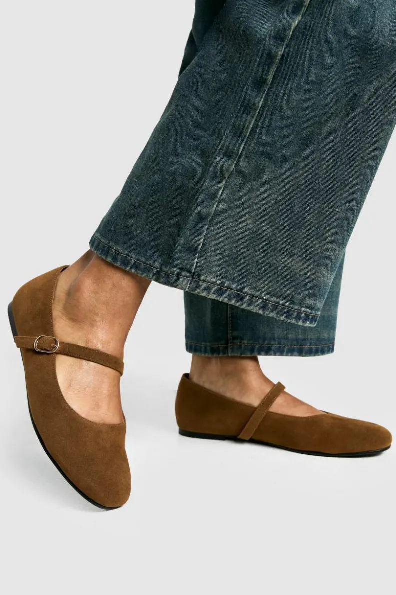 Ballet Flats|Flats*boohoo Faux Suede Mary Jane Ballet Flats tan