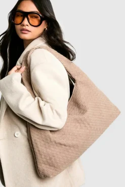 Woven Bags|Handbags*boohoo Faux Suede Oversized Woven Tote Bag taupe