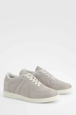 Trainers*boohoo Faux Suede Panel Flat Trainers grey