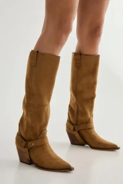 Cowboy Boots*NastyGal Faux Suede Pointed Toe Knee High Western Boot camel
