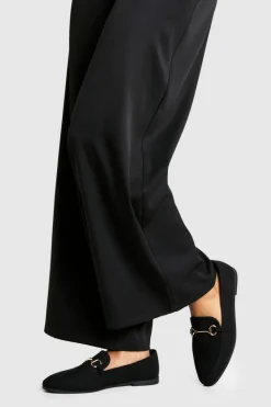 Flats*boohoo Faux Suede Round Toe Single Bar Trim Loafers black