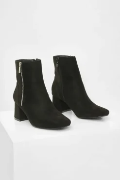 Heels|Heeled Boots*boohoo Faux Suede Side Zip Low Block Heel Boots black