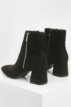 Heels|Heeled Boots*boohoo Faux Suede Side Zip Low Block Heel Boots black