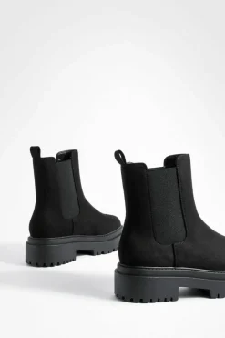 Chunky Boots|All Boots*boohoo Faux Suede Stepped Sole Chunky Chelsea Boots black