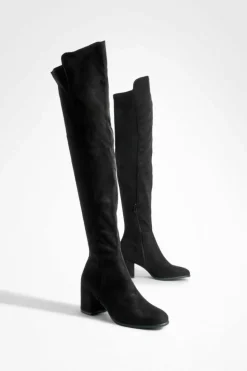 Over The Knee Boots|All Boots*boohoo Faux Suede Stretch Back Over The Knee Boots black