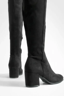Over The Knee Boots|All Boots*boohoo Faux Suede Stretch Back Over The Knee Boots black