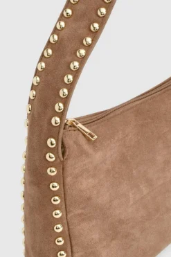Shoulder Bags|Handbags*boohoo Faux Suede Studded Handle Slouchy Shoulder Bag taupe