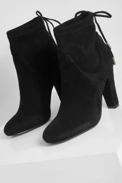 Heels|Heeled Boots*boohoo Faux Suede Tie Back Block Heel Sock Boots black